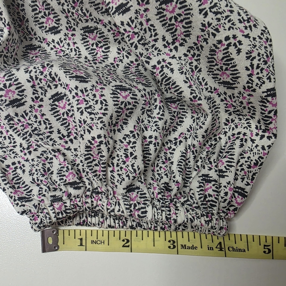 GAP Womens M Puff Sleeve Ruffle Neck Ivory Paisley Button Down Top - Picture 10 of 13